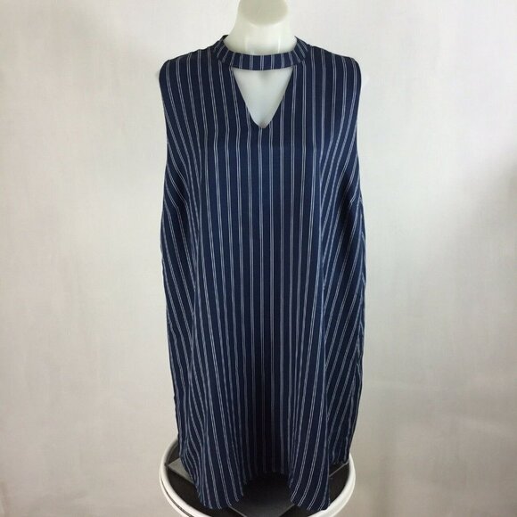 Blu Pepper Vertical Stripe Swing Dress Navy - Picture 1 of 8
